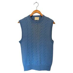 Handmade Blue Sweater Vest Men's M Handknit Vintage Pullover